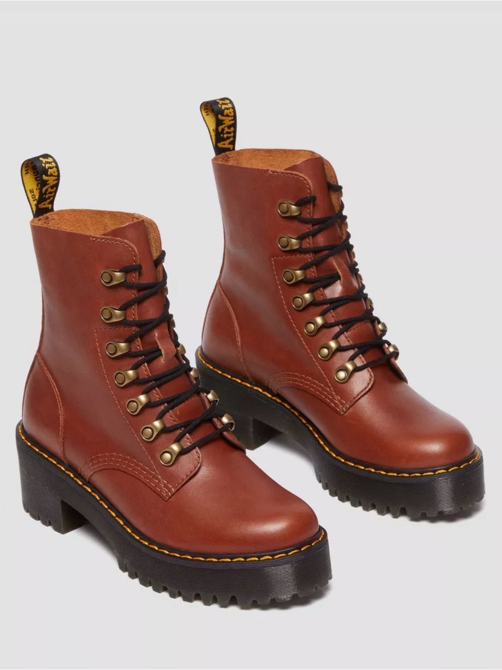 Dr. Martens Women's Leona Brown Leather Lace-Up Boot